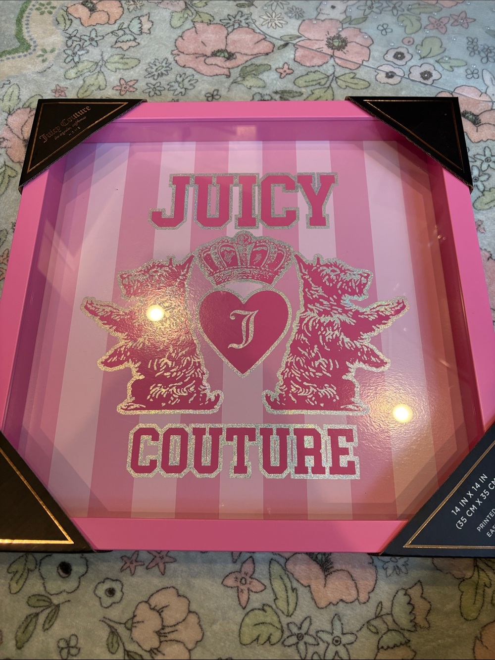 Juicy Couture Pink Striped Glitter Logo Wall Tray